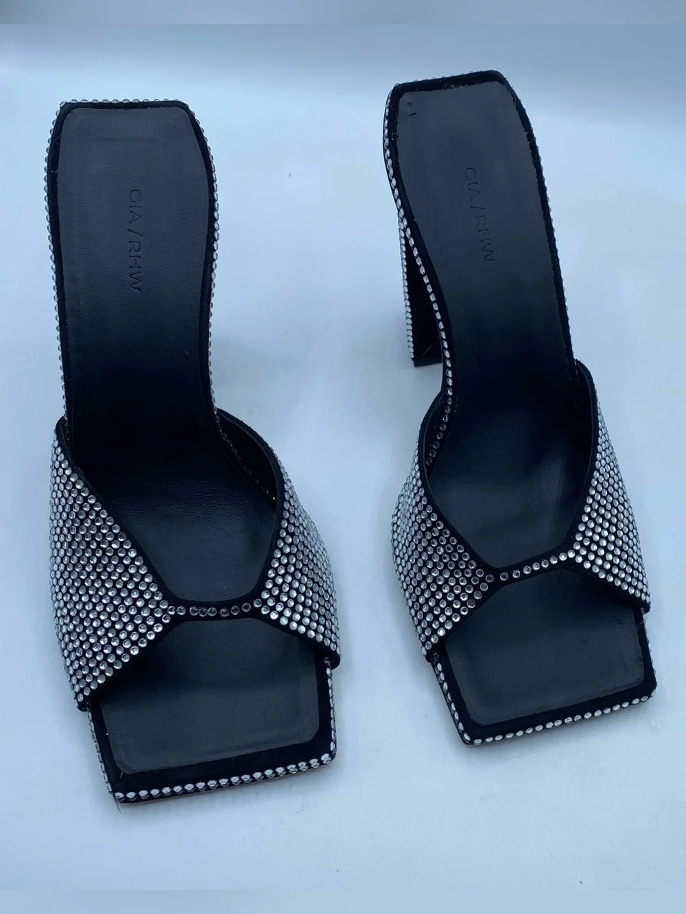 Gia Borghini Rosie Crystal-Embellished  Block Heel Mules